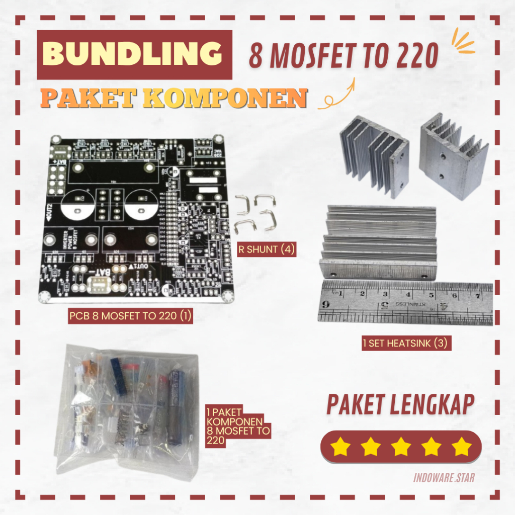 Siap Solder Rakit Bundling PCB Inverter 8 Mosfet TO 220 PSW Pure Sine Wave 1000W 1KVA EGS002 LF Bonu