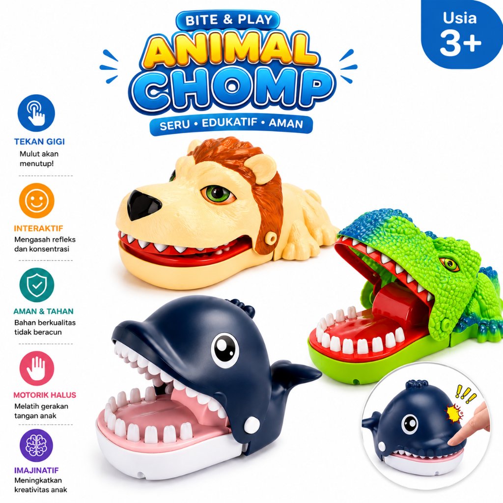 Mainan Prank Anak Paus Gigit Jari Permainan Tekan Gigi Buaya Dino Buaya Animal Chomp