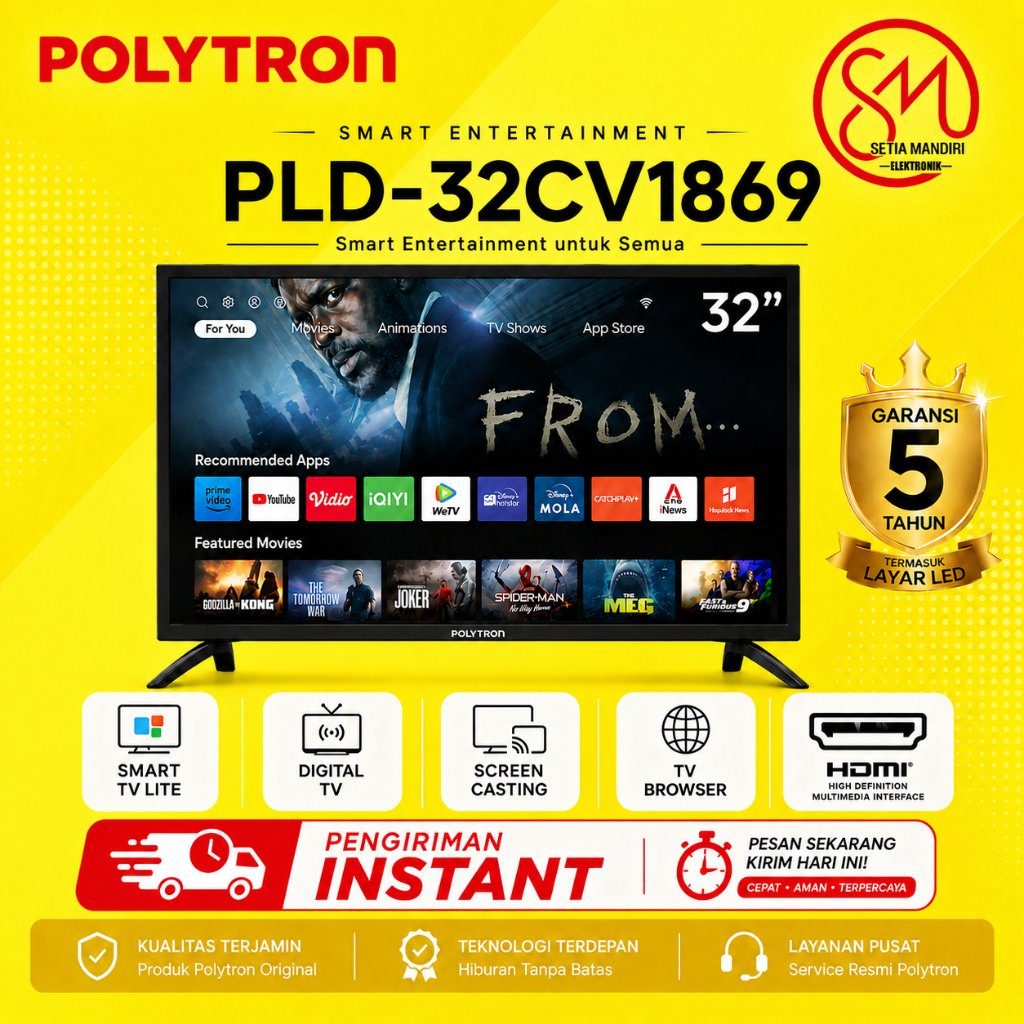 [Instant] POLYTRON Smart TV LED 32 Inch PLD 32CV1869 1 Tahun Garansi 5 Tahun