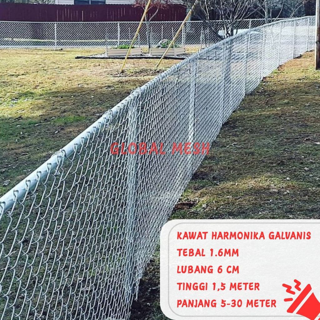 Kawat Pagar Harmonika Galvanis 1,6MM Tinggi 1,5Meter Lubang 6CM (PER-ROLL)