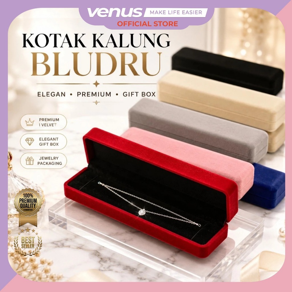 VENUSJKT - Kotak Penyimpanan Perhiasan Kalung Liontin Kotak Perhiasan Bludru Anting Kotak Emas Premi