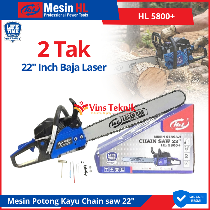 H&L HL 5800 Mesin Gergaji Bensin Chainsaw Laser Bar 22" HL5800+