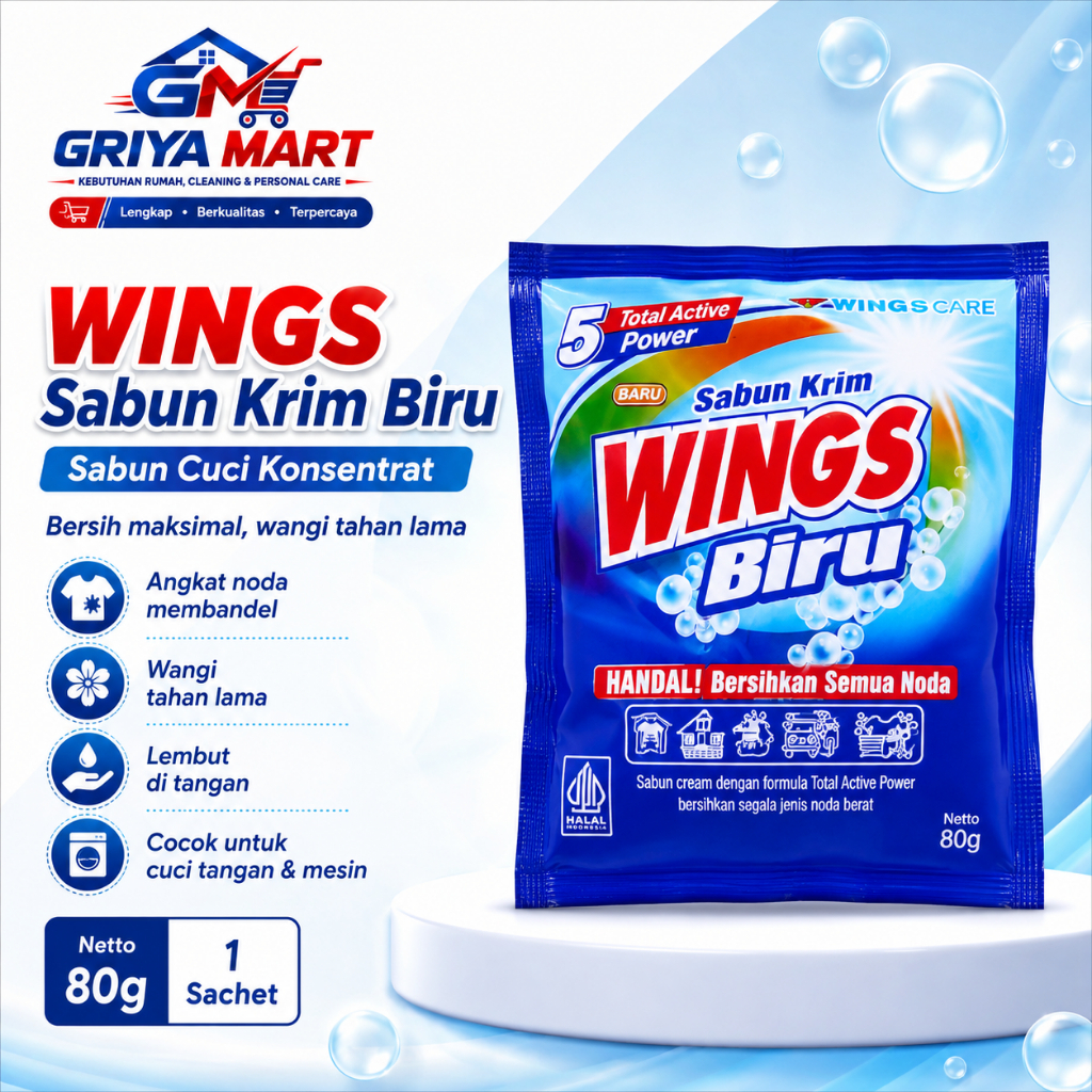 Wings Sabun Krim Biru 350g | Sabun Cuci Konsentrat 1 Sachet