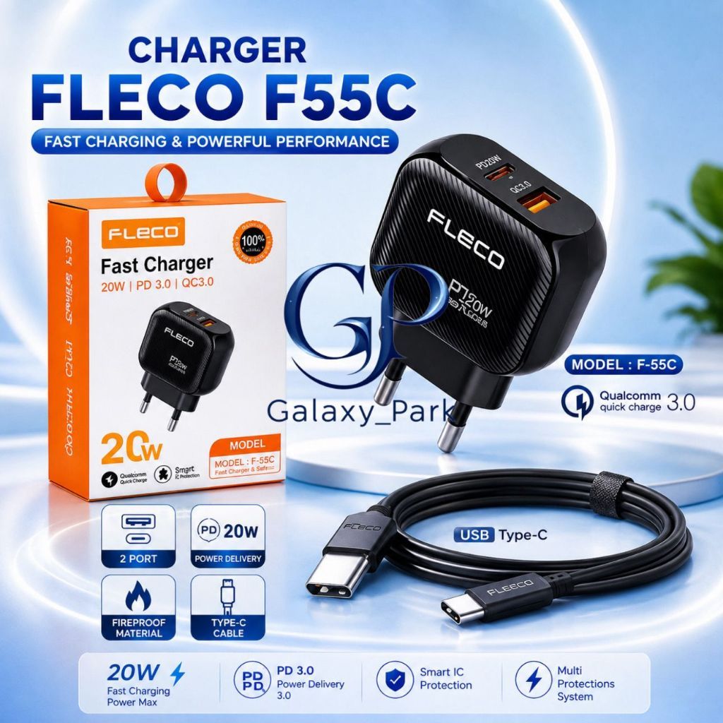 Fast Charger Fleco F55c Plus Kabel C To C Universal Portable Charger GLX