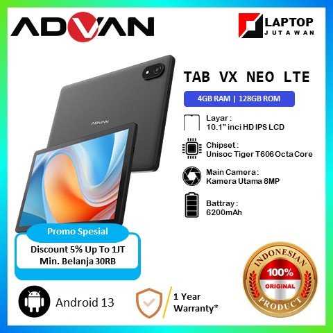 Tablet ADVAN Tab VX Neo LTE 10.1 inci HD IPS LCD 4GB RAM 128GB ROM Android 13