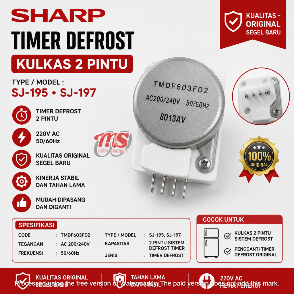 TIMER DEFROST KULKAS SHARP 2 PINTU 220V AC TMDF603FD2 SJ-195 SJ-197 ORIGINAL SEGEL BARU //KOMPONEN E