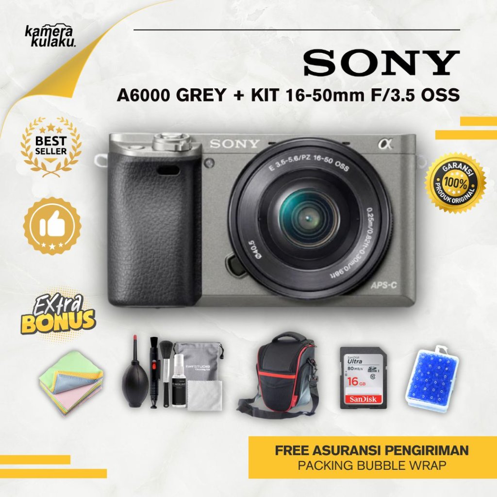 SONY A6000 + LENSA KIT GREY FULLSET BOX - Bukan a5000 a5100 a6300 a6400 a6500