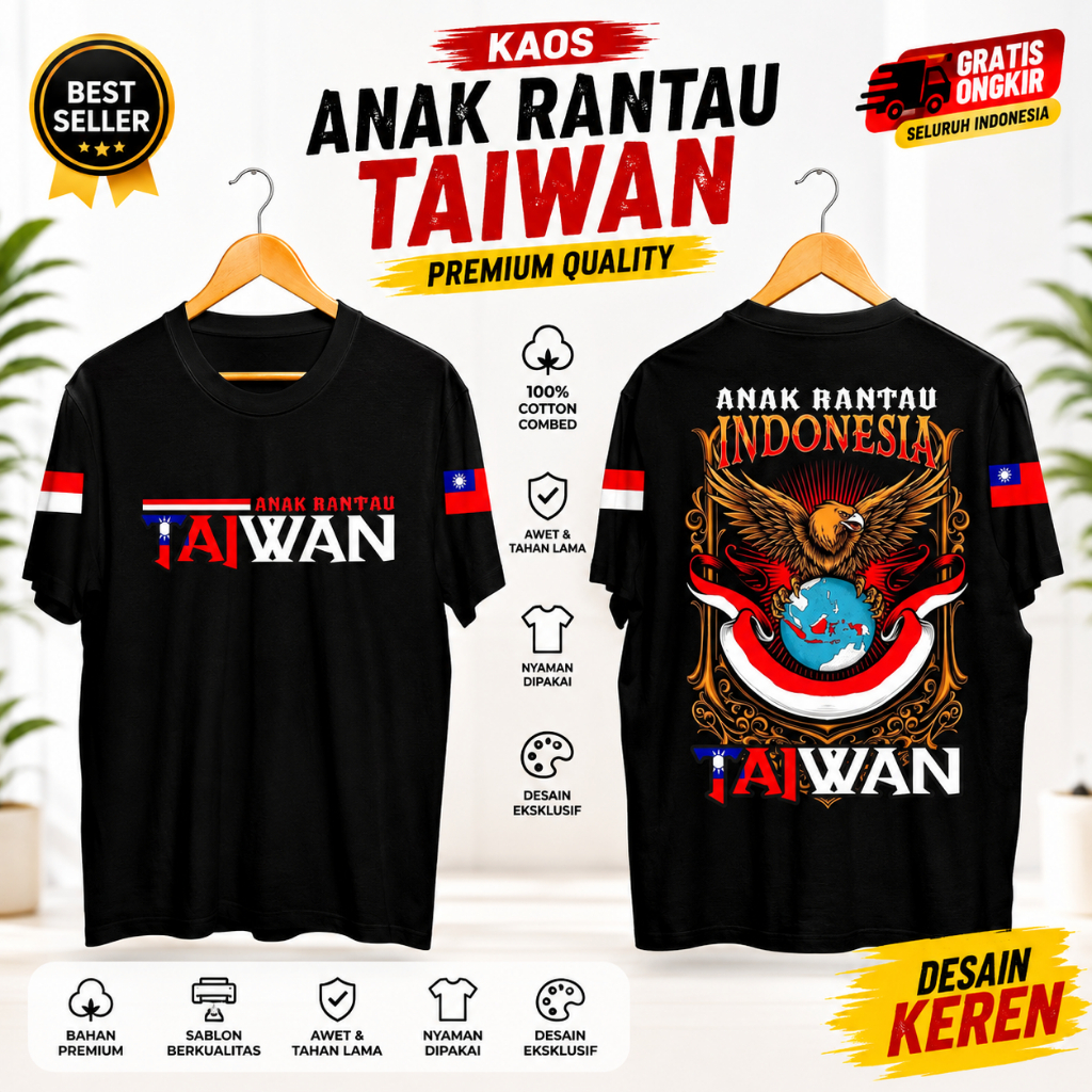 Kaos Anak Rantau Taiwan Bahan Katun Conbed 24s Baju Dewasa Pria Wanita #3
