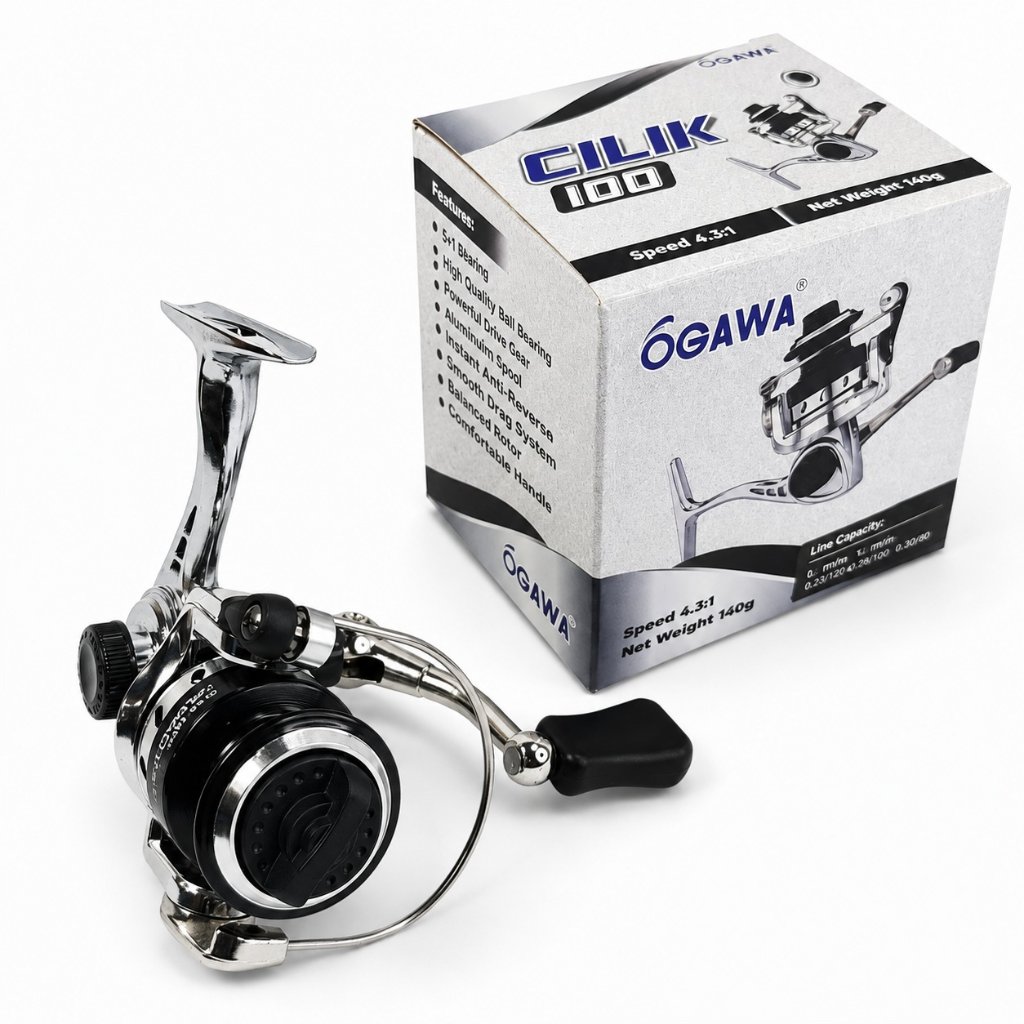 OGAWA Cilik 100 Reel Pancing Mini Spinning Micro Fishing Metal 1BB Gear Ratio 4.3:1 Handle Kiri Kana