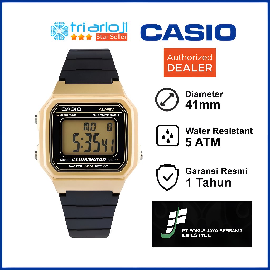 CASIO W-217HM-9AVDF Jam Tangan Pria Digital Rubber Hitam Emas W-217HM-9A W217HM