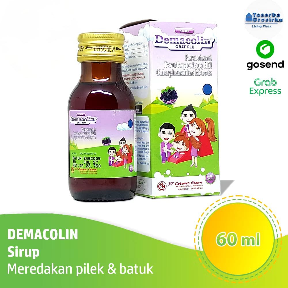Obat Flu Anak Demacolin Sirup 60ml — Paracetamol + Pseudoephedrine [Tg]