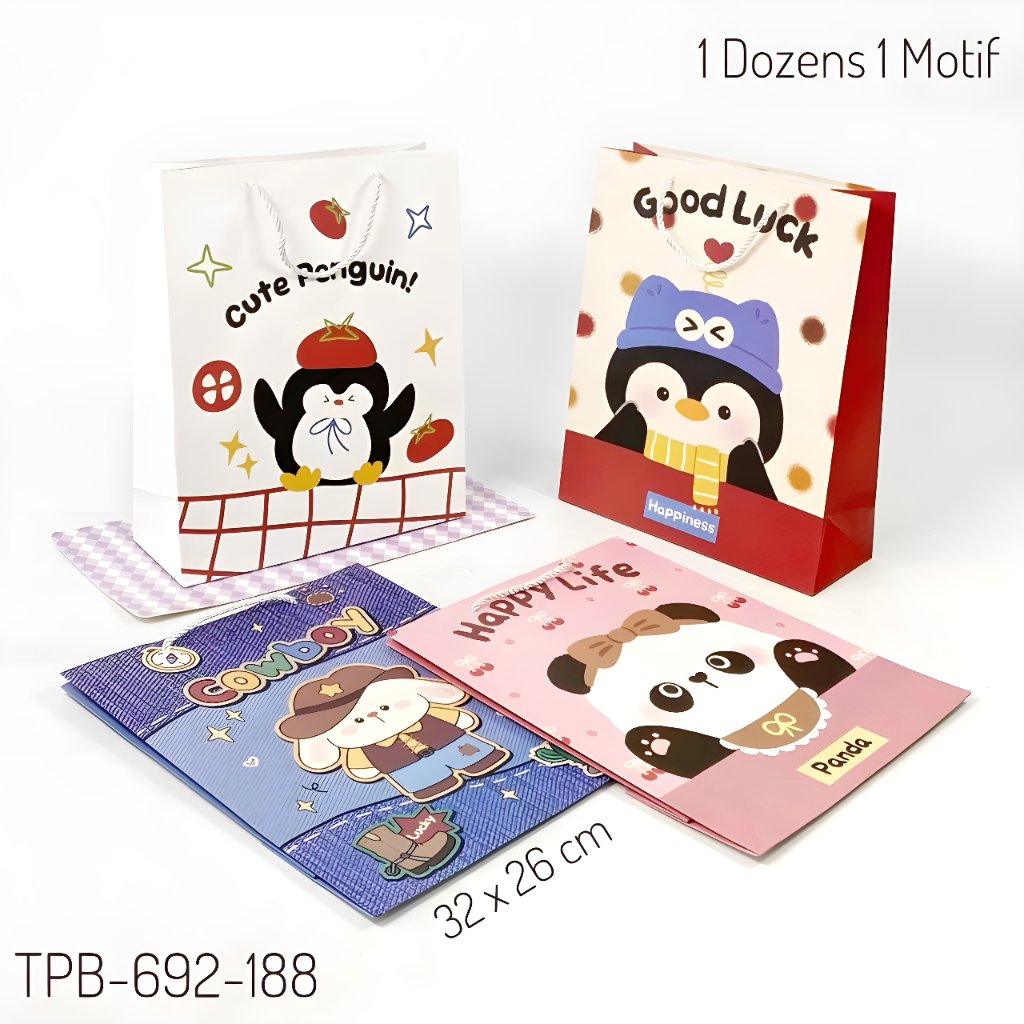TPB 692-188 - ISI 12 TAS PAPERBAG PORTRAIT LARGE UK 26X10X32CM MTF ANIMAL MIX