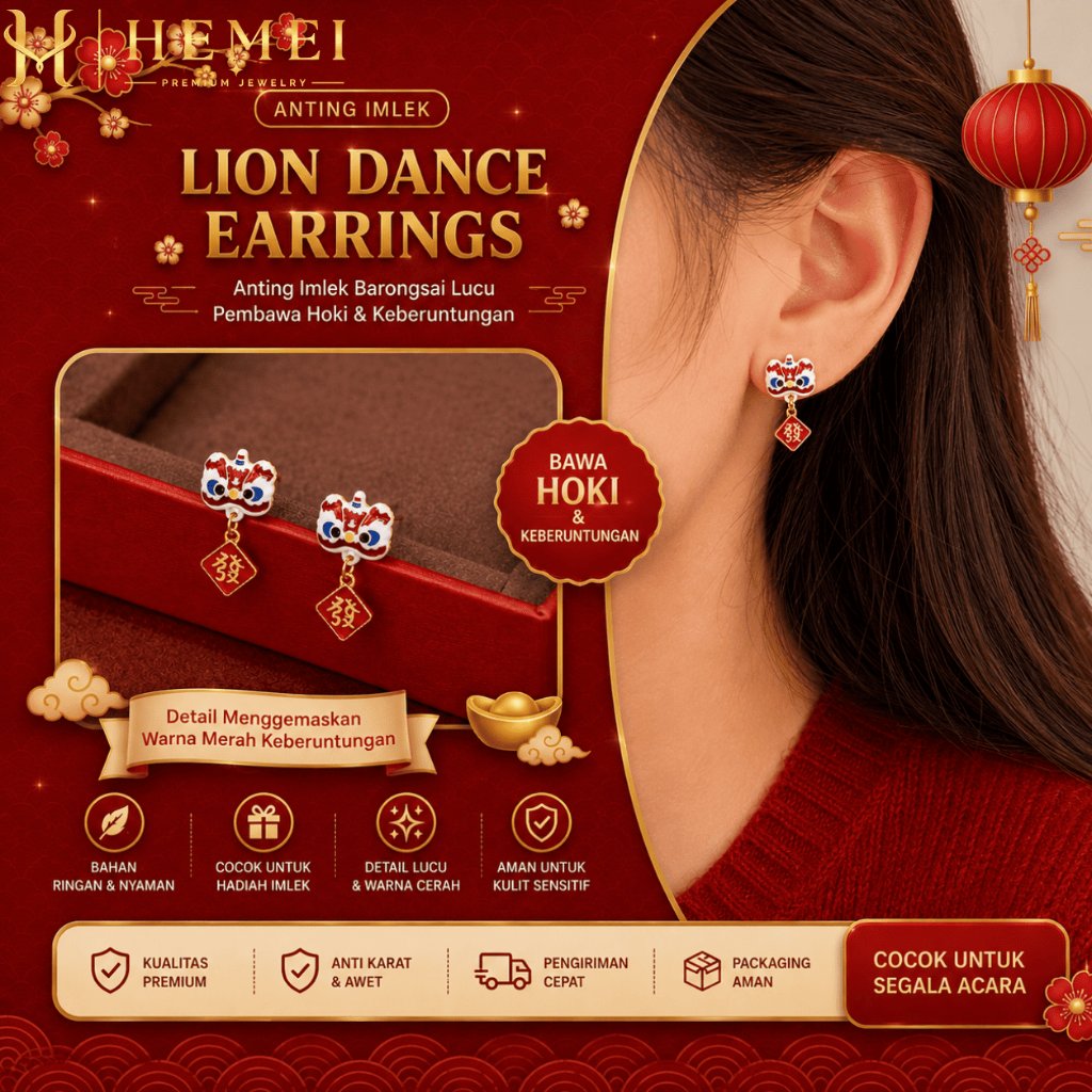 HEMEI E03 ANTING BARONGSAI CNY ANTING MERAH NUANSA IMLEK CNY ANTING FASHION WANITA