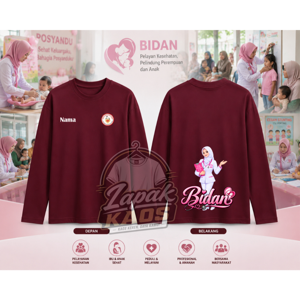 Kaos Bidan / Tshirt Kaos Bidan Premium Free Nama / Kaos gambar Belakang Bidan