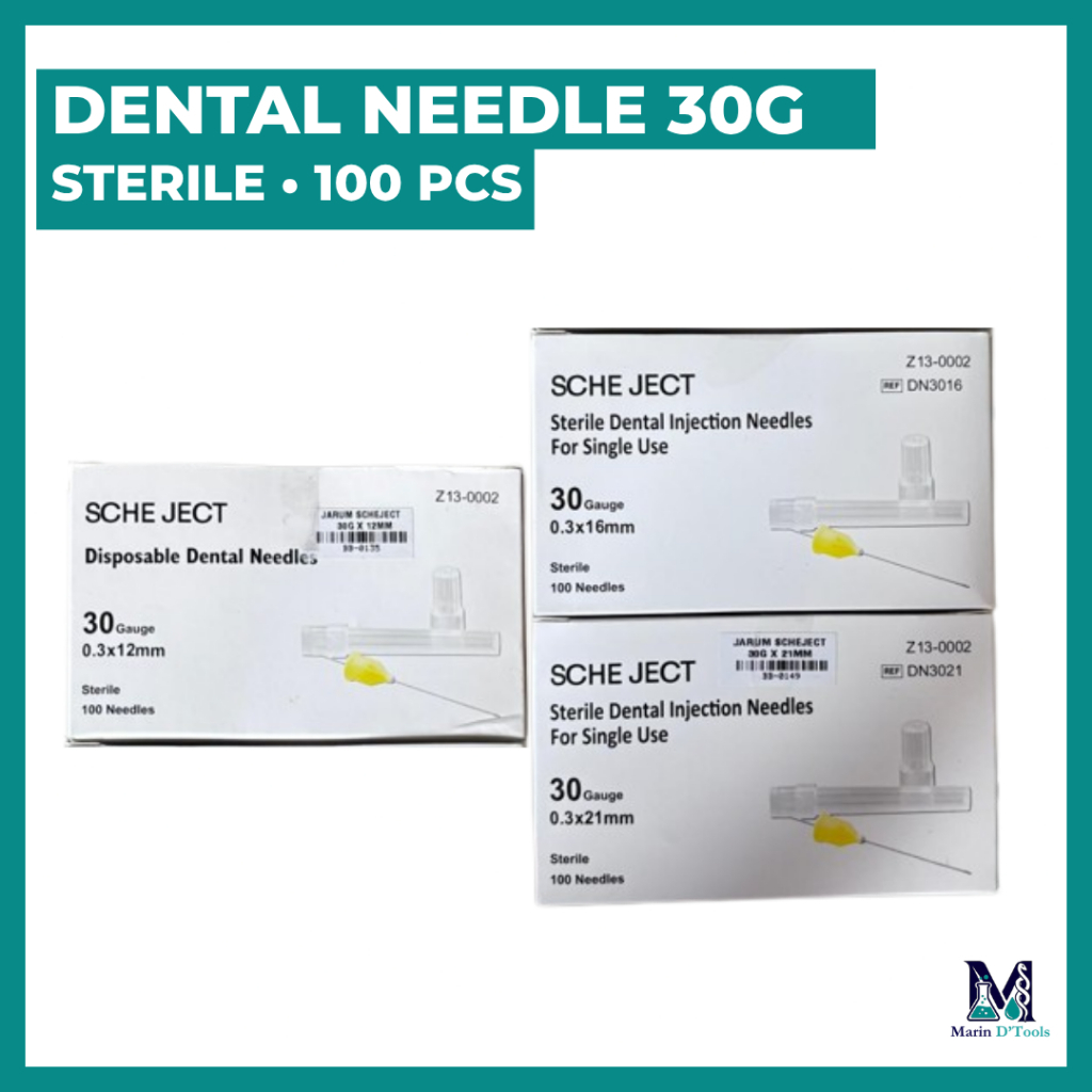 SCHE JECT Dental Needle 30G Jarum Dental Sterile Isi 100 Pcs 12mm 16mm 21mm