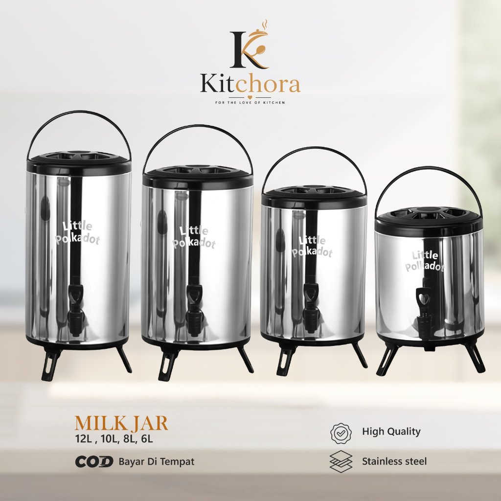 KITCHORA Milk Jar Water Dispenser Stainless Steel High Quality Termos Milk Tea Jug Kapasitas Besar, 
