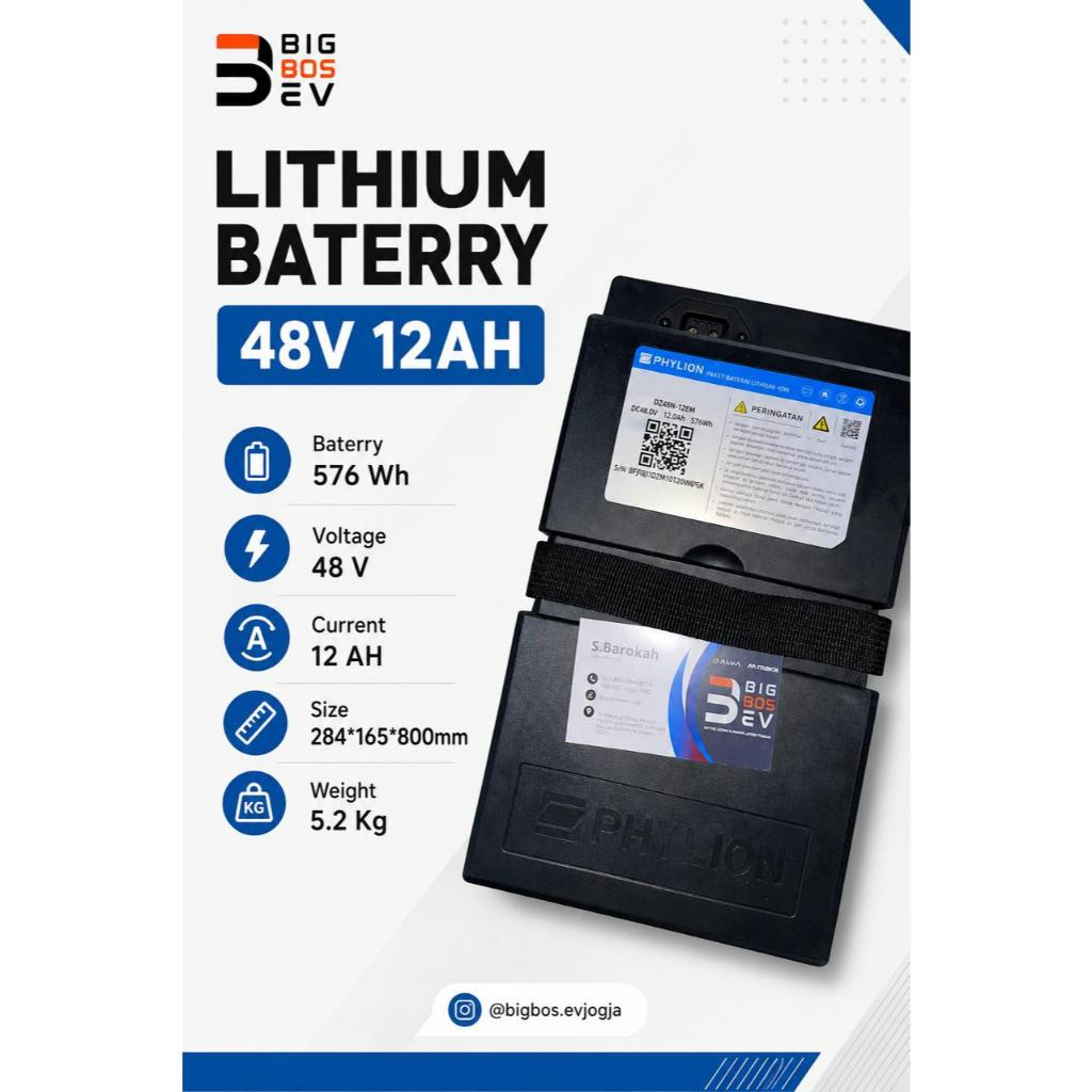 PHYLION LITHIUM BATTERY 48V 12AH AKI SEPEDA LISTRIK