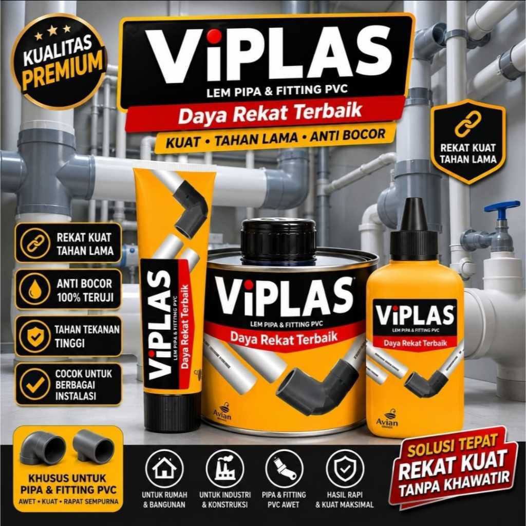 LEM PIPA PRALON PVC VIPLAS KALENG BESAR 360GR PARALON FITING PIPA PVC