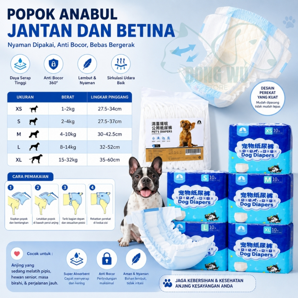 Popok Anjing Jantan Dan Betina / Dog Male and Female Diapers / Anti Marking Sekali / Popok Hewan Pel