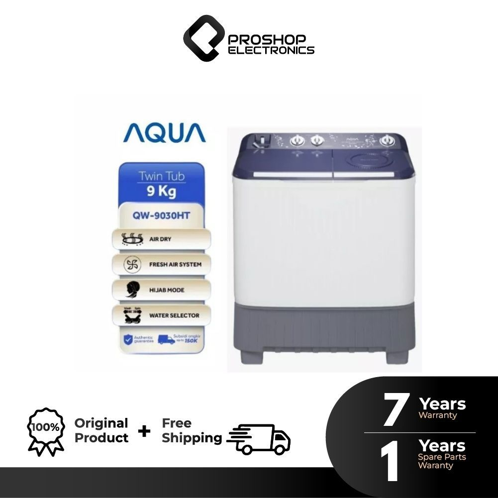 AQUA Mesin Cuci 2 Tabung Low Watt - Twintub 9 Kg QW-9030HT
