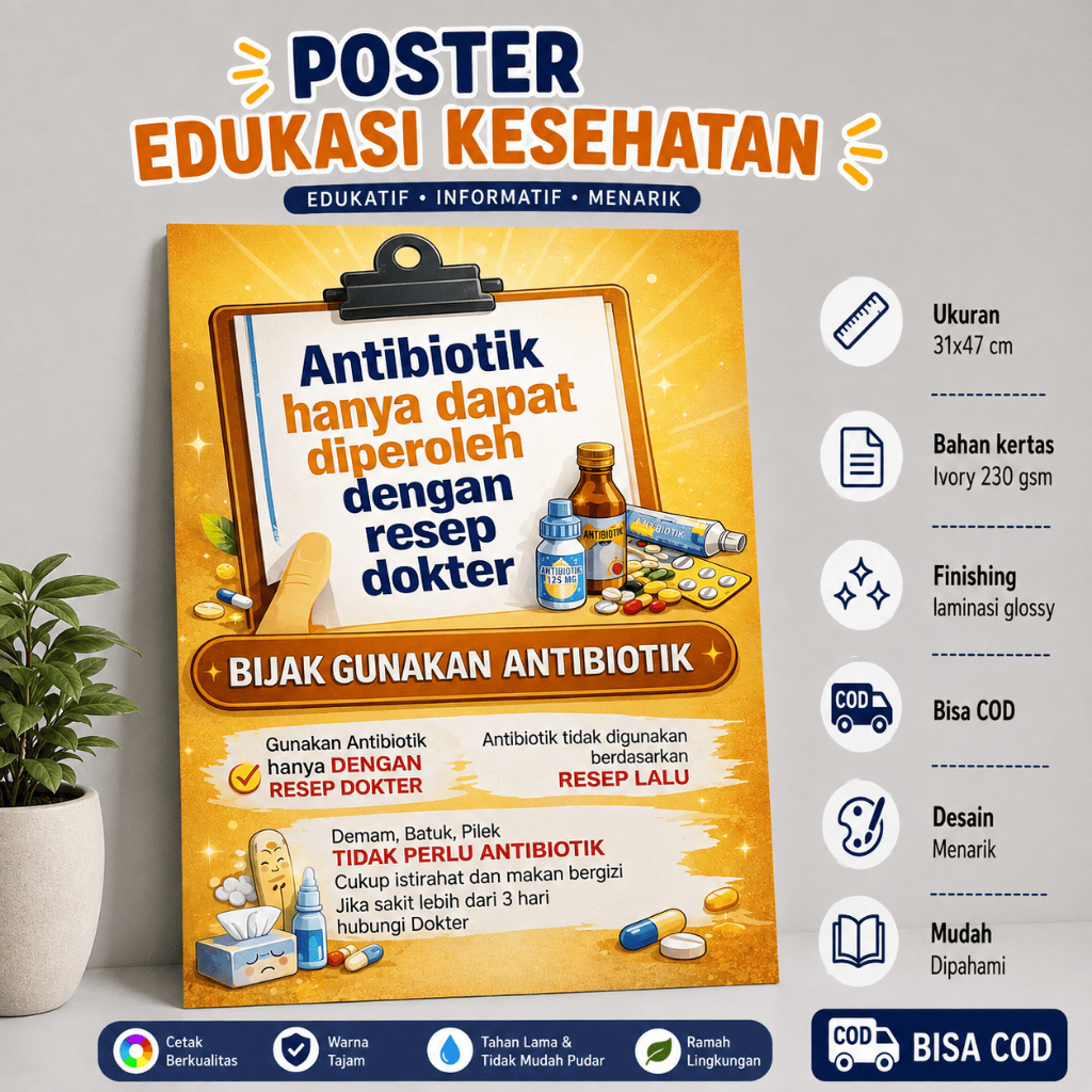 Poster Antibiotik Hanya Dapat Diperoleh dengan Resep Dokter - Antibiotik - Penggunaan Antibiotik