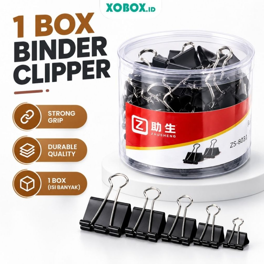 Binder Clip Hitam Penjepit Kertas Multifungsi 1 Lusin Bebas Karat ATK008 - XOBOX