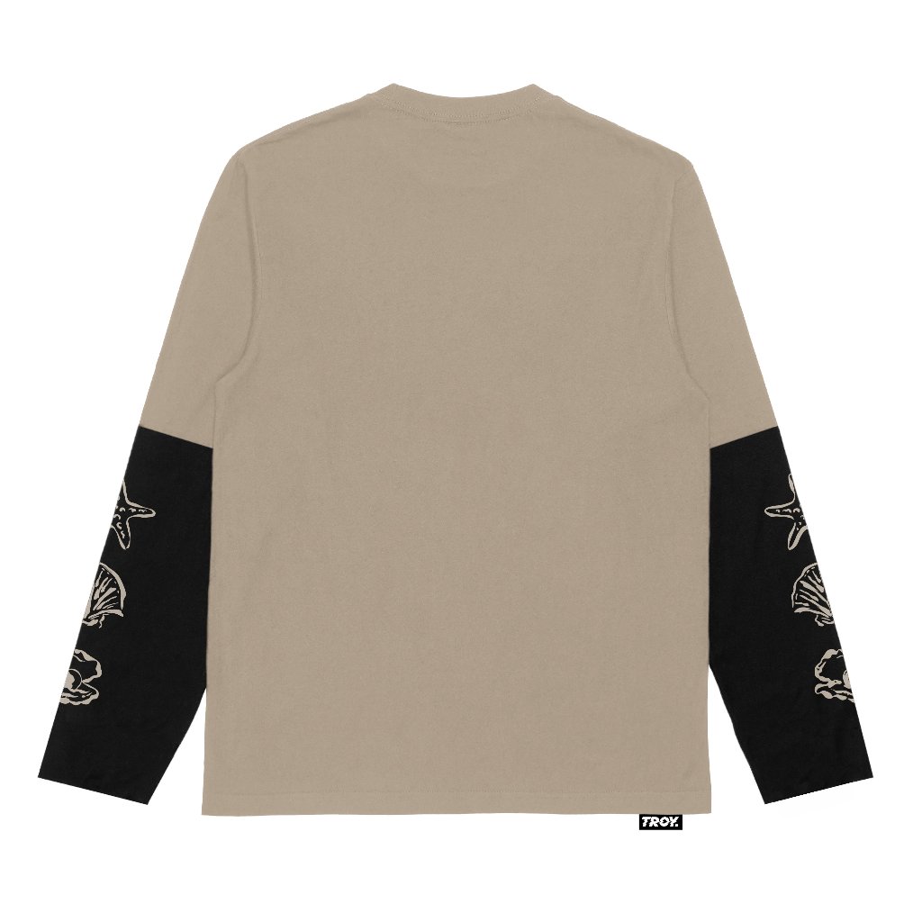 Troy Company Longsleeve Doublesleeve Beige Black The Beach - Kaos Lengan Panjang Beige Hitam DSD 3697