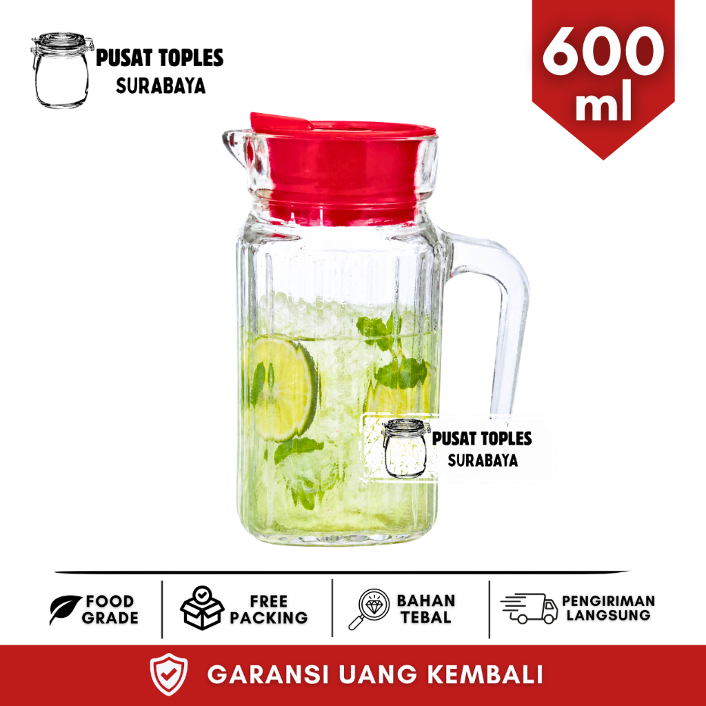 PITCHER KACA BESAR TEBAL 600 ML GELAS MUG PITCHER KACA TEBAL MOTIF GELOMBANG GARIS TRANSPARAN KRISTA