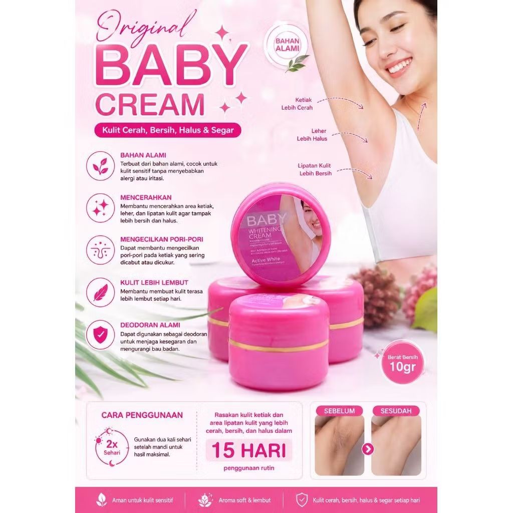 Baby Cream Whitening Cream Active White 10gr Bahan Asli untuk Kulit Cerah Bersih Halus