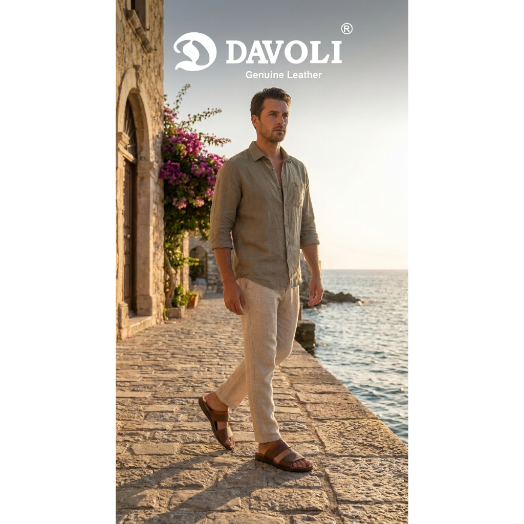 Sandal Kulit Asli Pria Elegan | Material Nappa Lembut | untuk semua Acara - Brown 8108 - DAVOLI