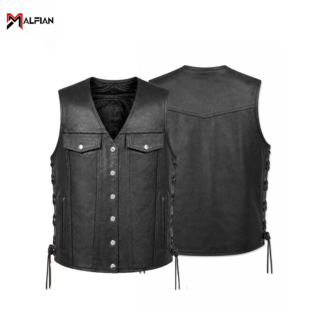 Rompi Kulit Motor Vest Kulit Sintetis Rompi Riding Rompi Kulit Bikers MF.VEST.05