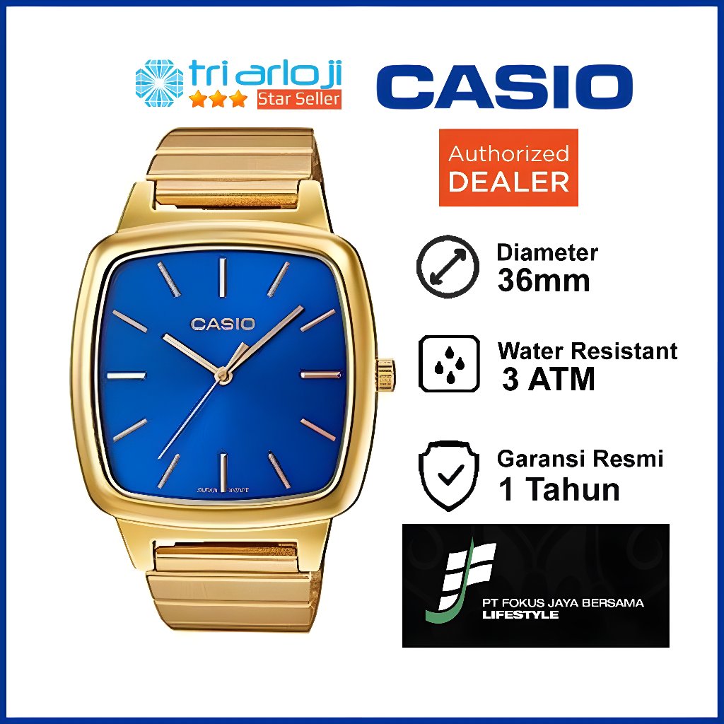 CASIO LTP-E117G-2ADF Jam Tangan Wanita Gold Blue LTP-E117G-2A LTPE117G