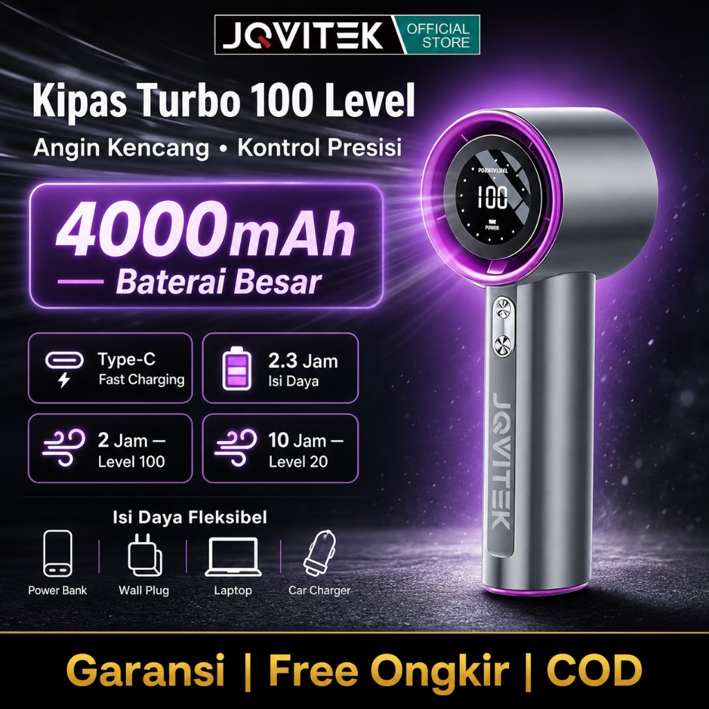 Jqvitek Portabel Fan Turbo 100 Level Kipas Digital Display FN61