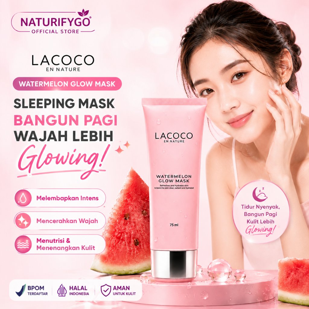 LACOCO 2% Watermelon Glow Mask 75ml (FREE GIFT) Penghilang Bekas Jerawat Pencerah Wajah Sleeping Mas