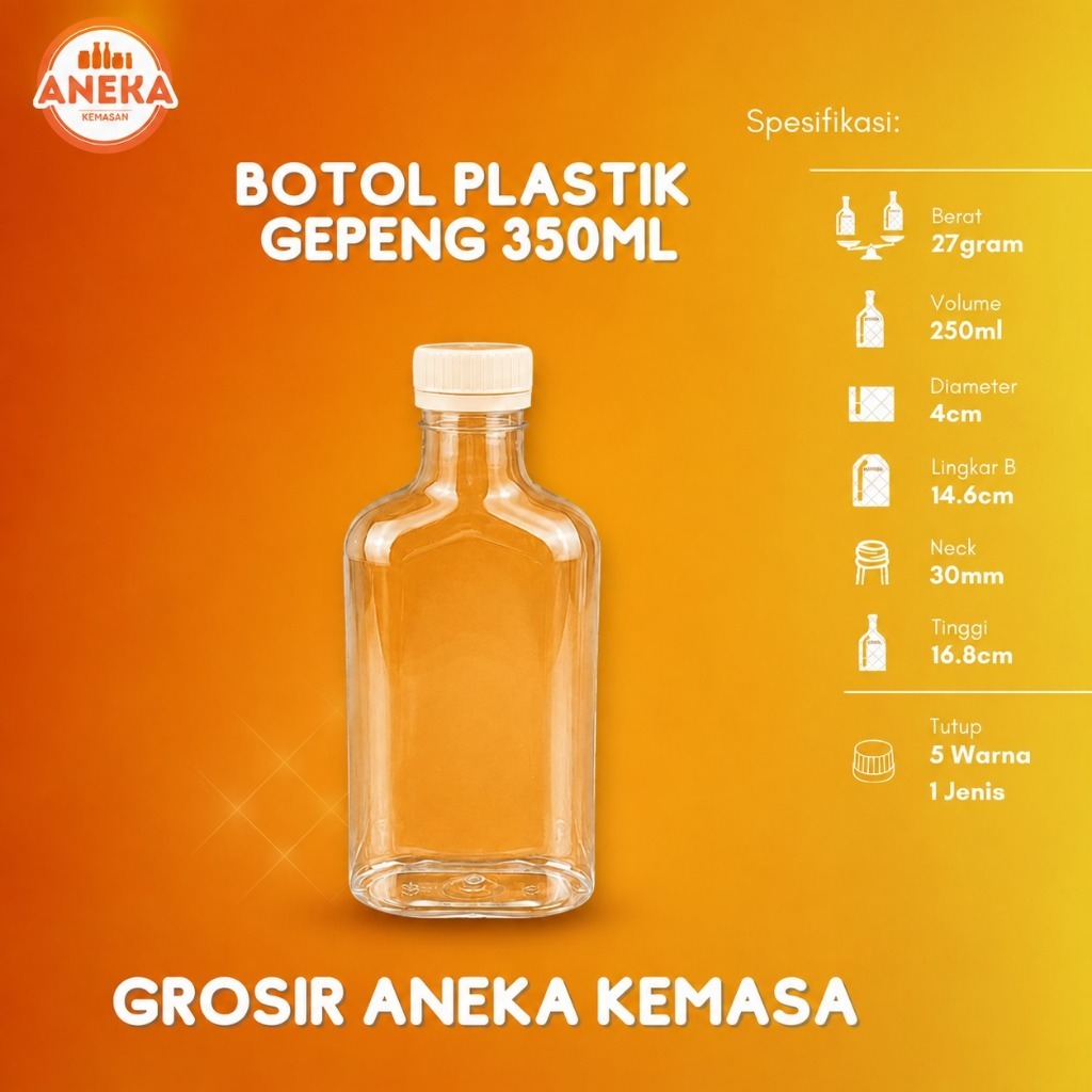 ( Paket 15 Pcs ) Botol Plastik Gepeng 350ml  Botol Mansion Gepeng PET Tebal Food Grade Kemasan Minum