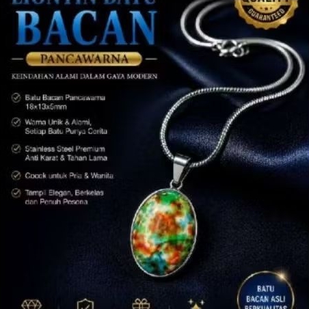 kalung liontin batu pancawarna bacan (batu cantik) 18x13 mm