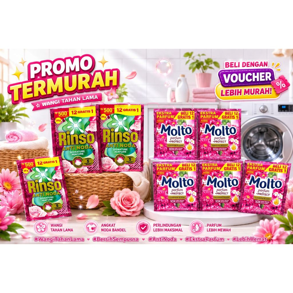 Paket Murah Rinso Cair 20ml + Molto Sachet Renteng
