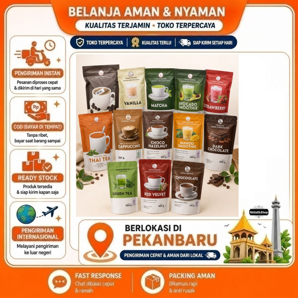 Swan Brand Minuman Serbuk Rasa Cokelat Hitam, Red Velvet, Teh Hijau, Smoothie Mangga Hazelnut Matcha