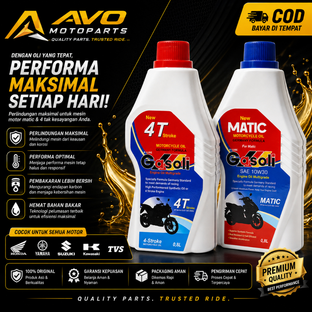 Oli Mesin Motor GASOLI 4T SAE 20W/50 & Matic SAE 10W/30 0.8L / 800ML Oli Mesin Motor 4 Tak Matic Beb