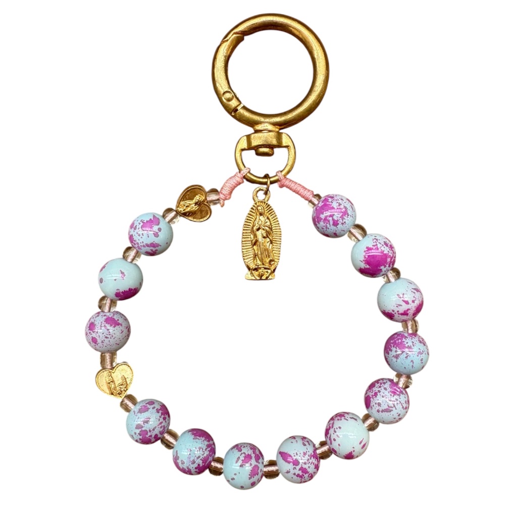 Gantungan Tas Rosario Medali Bunda Maria Guadalupe Gold Bag Charm Keychain Rosary Mary
