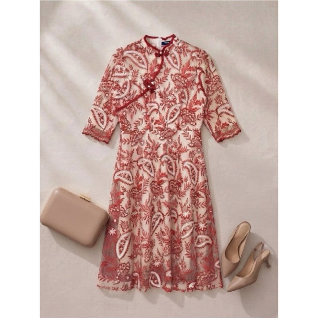 335 - red cheongsam flare dress
