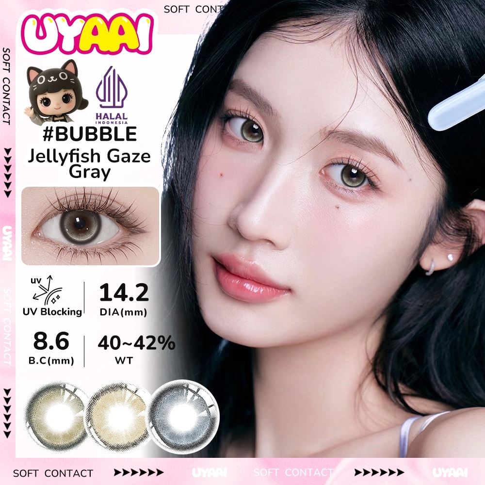 UYAAI softlens 14.2MM Minus 0.00 s Normal Mata Korea seri Jellyfish Gaze Sepasang LENSA KONTAK  6Bul