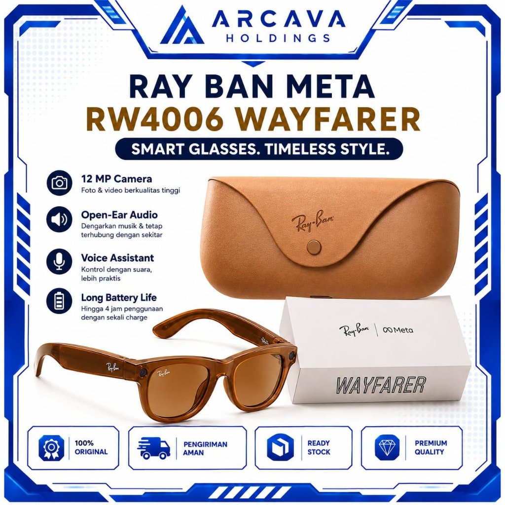 Ray-Ban Meta Wayfarer Smart Glasses Bluetooth Camera Audio Original Sunglasses Kacamata Rayban Meta