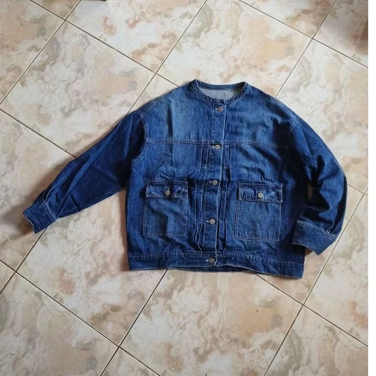 Rag Out Jaket Denim Colarless
