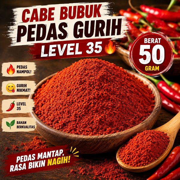 Cabe Bubuk Pedas Gurih 35 50Gr Bubuk Cabe Pedas Gurih Level 35 Makanan Bisa Kiloan Chilli Powder Sup
