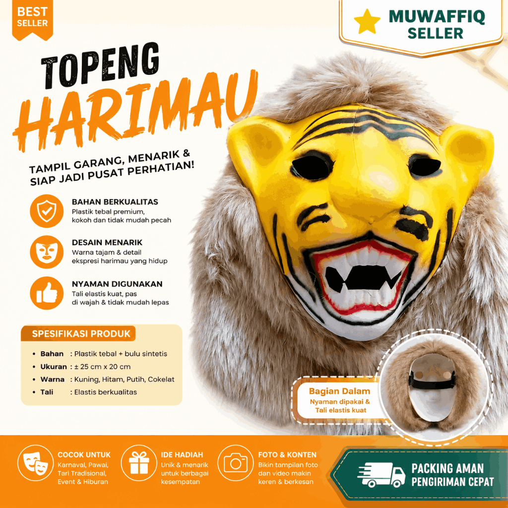 LARISSS Topeng Macan Bulu / Topeng Harimau Bulu / Topeng Harimau / Topeng Macan