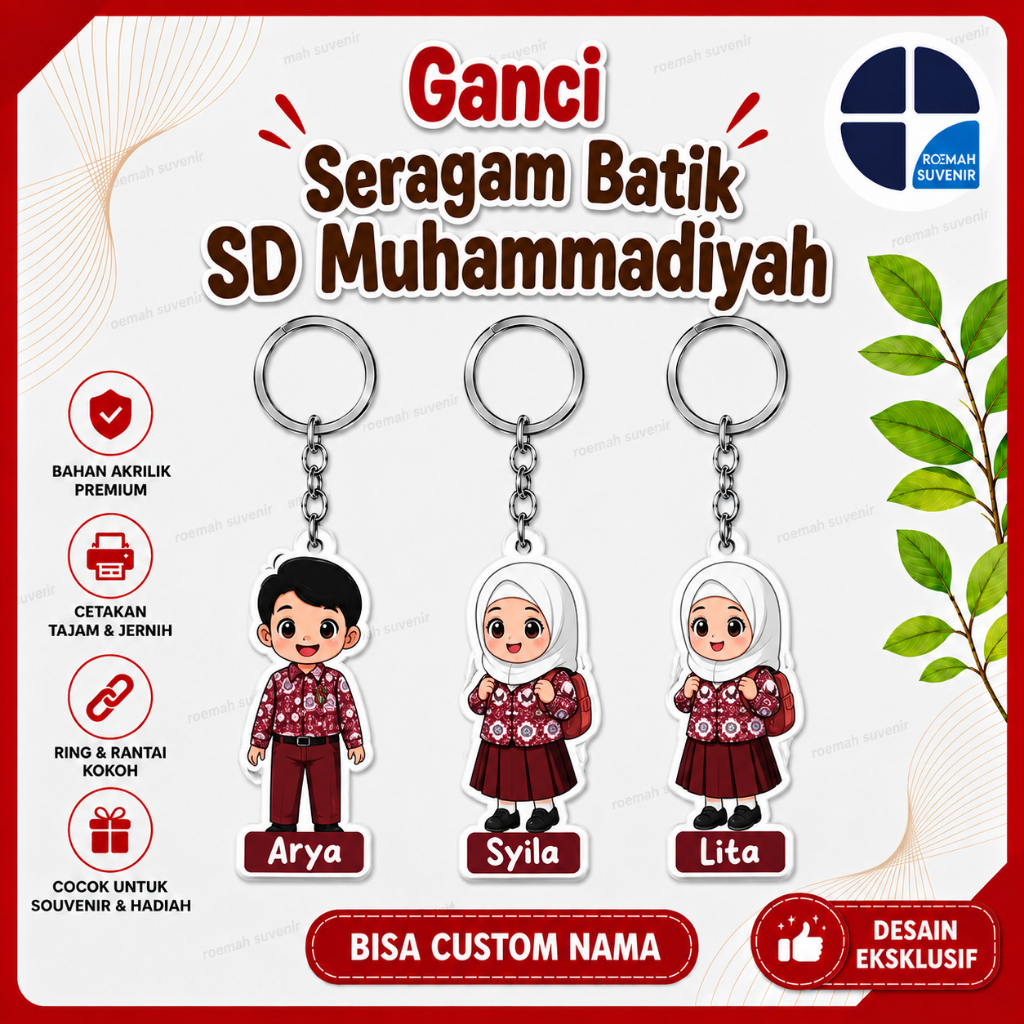 [SOUVENIR] Gantungan Kunci Akrilik Seragam Batik SD Muhammadiyah || Baju Batik Sekolah SD || Seragam