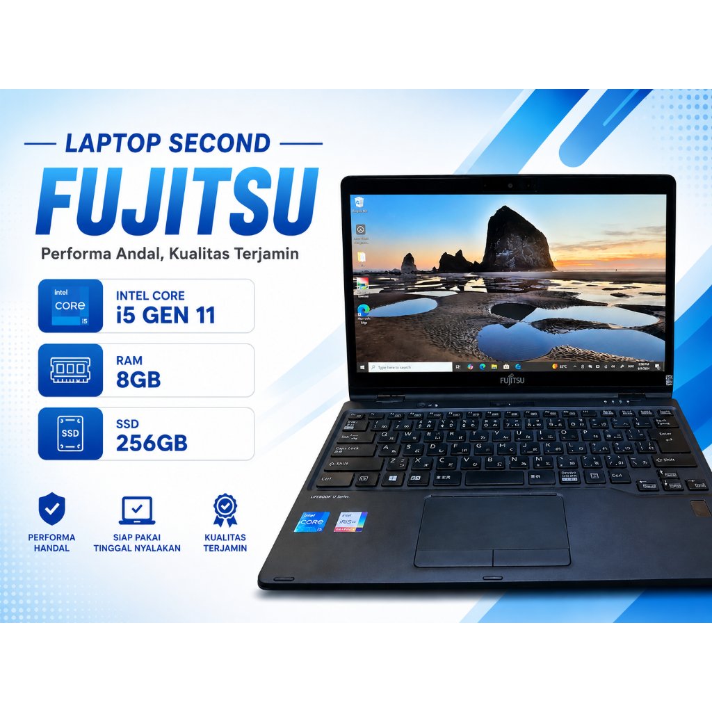 Laptop Second Fujitsu Intel Core i5 Gen 11 RAM 8GB SSD 256GB +Adaptor