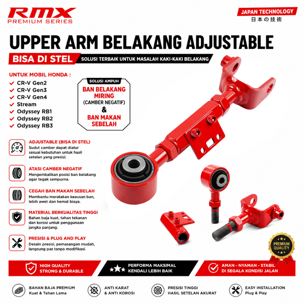RMX Upper Arm Camber Kit Belakang Adjustable Honda Crv Stream Odyssey Anti Ban Miring