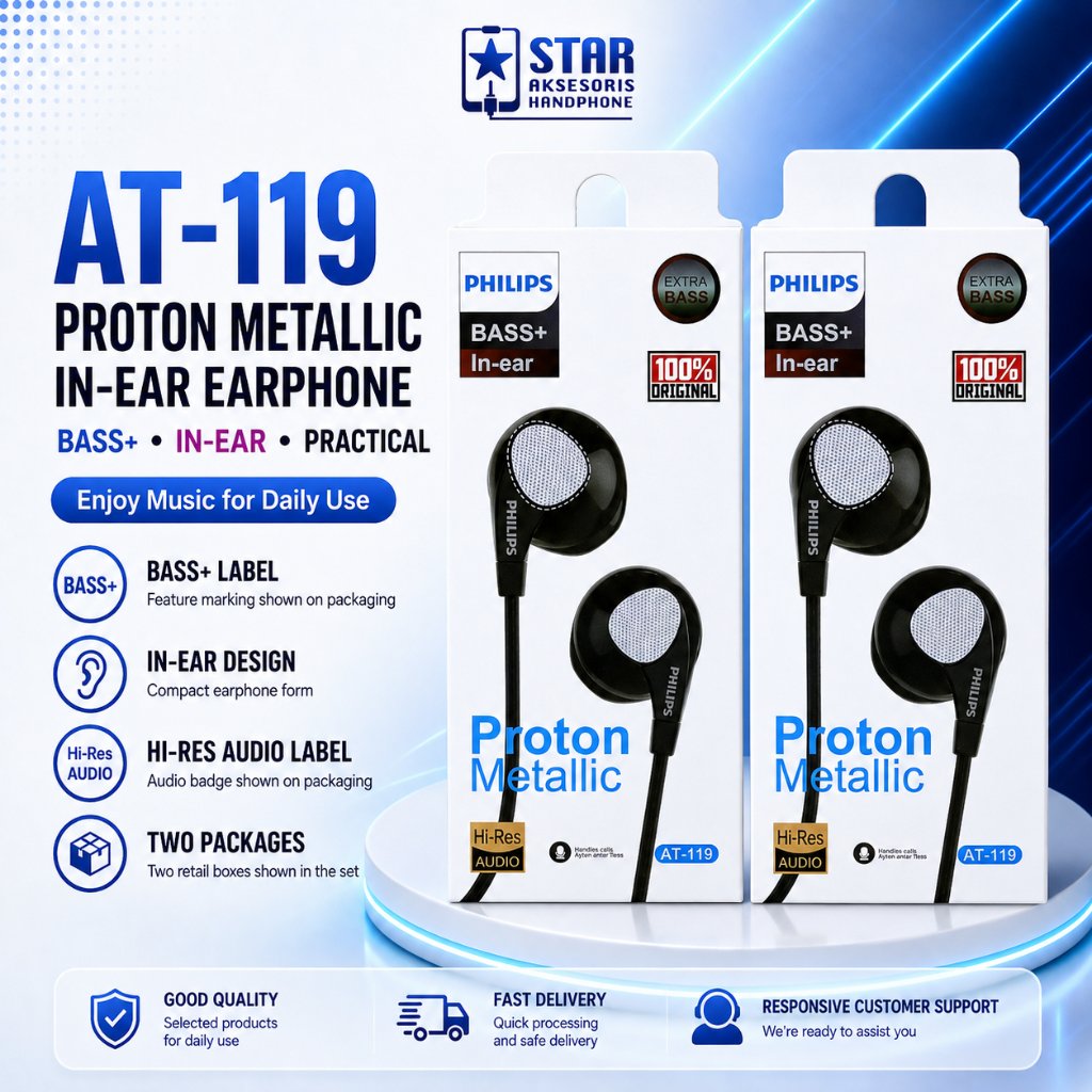 Earphone - Handsfree - Headset PHILIPS AT-119 Stereo Extra Bass HF Universal + Mic AT119 PH-02